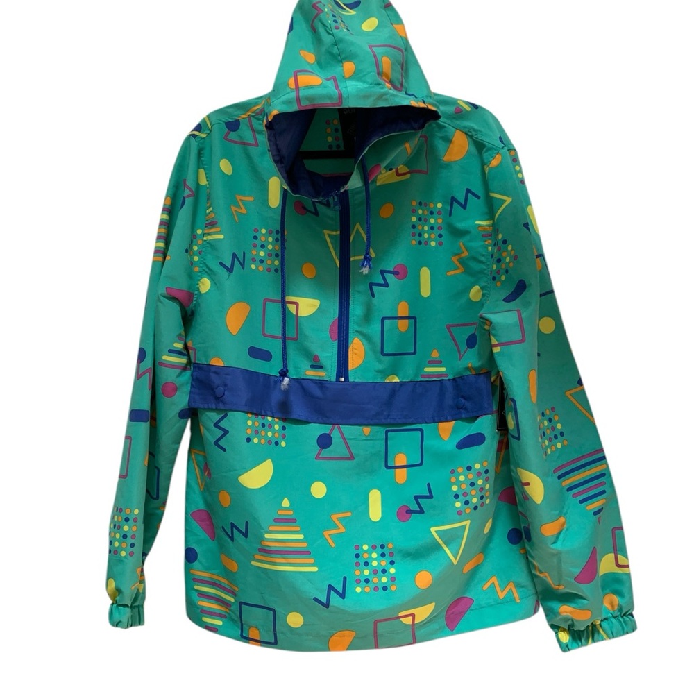 Super Massive 80’s Colorful Geometric Patterned Hooded Windbreaker